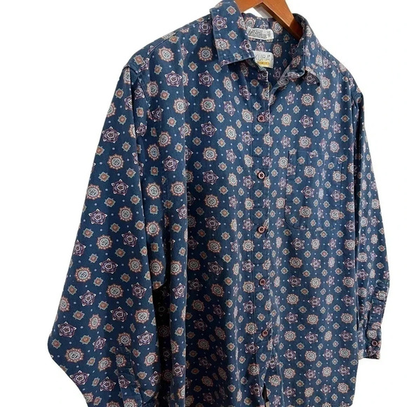 Sakura Sport Aztec Button Up All Over Pattern Floral Spotted 100% Cotton 90s Top - Picture 4 of 8